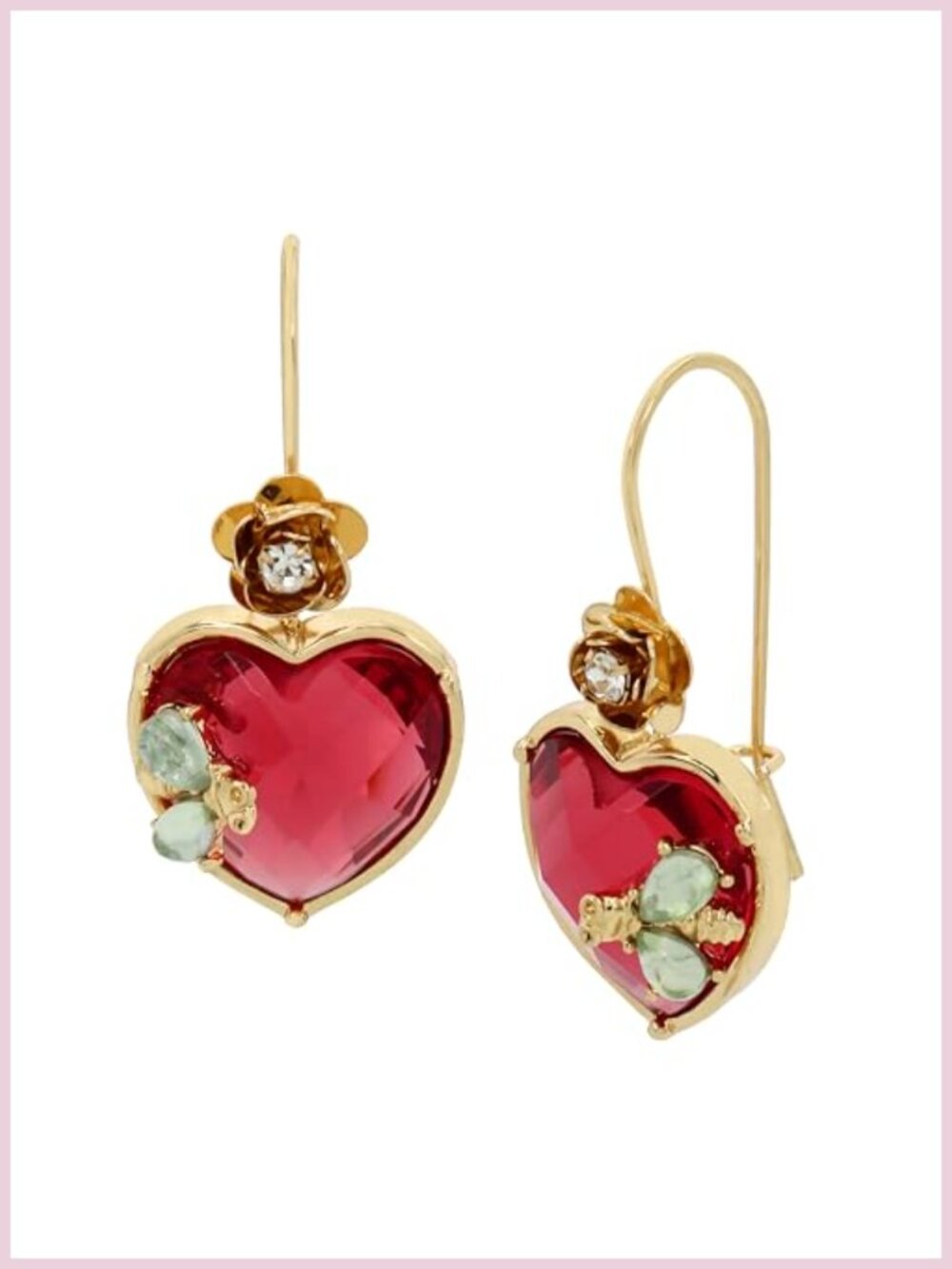 Dangle Earrings Pink Heart Stone French Wire Hook Closure